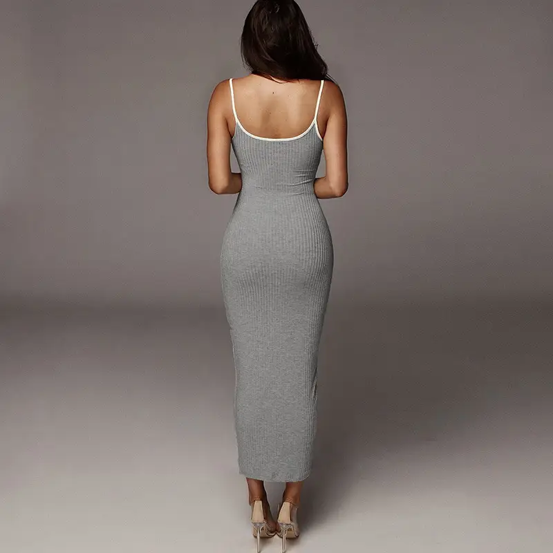 European Station 2020 Summer New Women's Solid Color Sling Backless Hip Slim-fit Dress - Image 4
