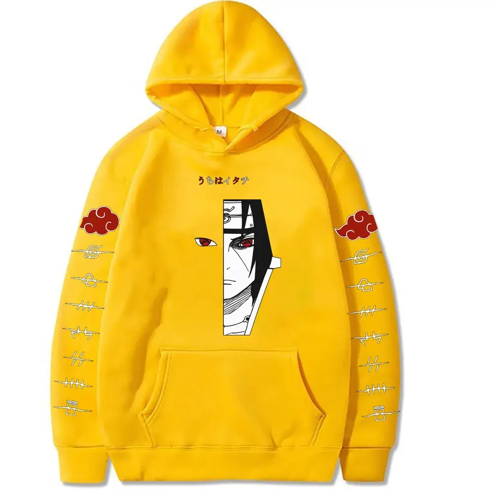 Naruto Sasuke Printed Velvet Hoodie Yellow Men Women