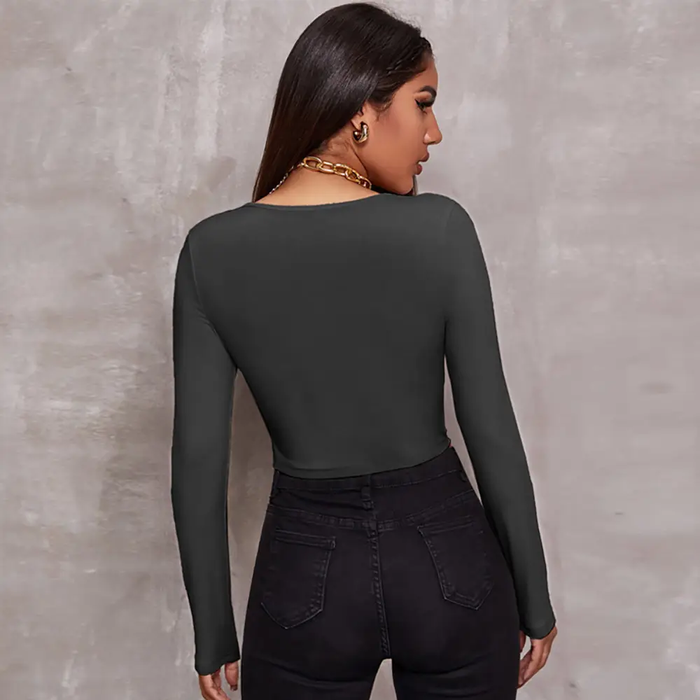 Black Zipper Crop Top for Women Long Sleeve Summer Wear - Image 7