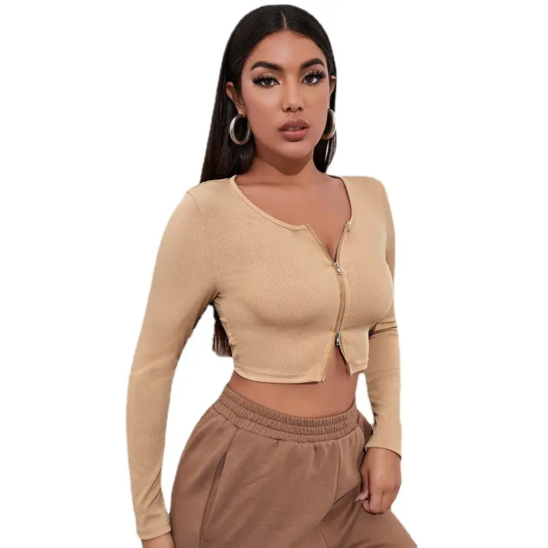 Black Zipper Crop Top for Women Long Sleeve Summer Wear - Image 9