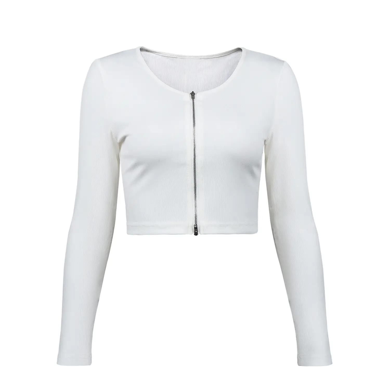 Black Zipper Crop Top for Women Long Sleeve Summer Wear - Image 3