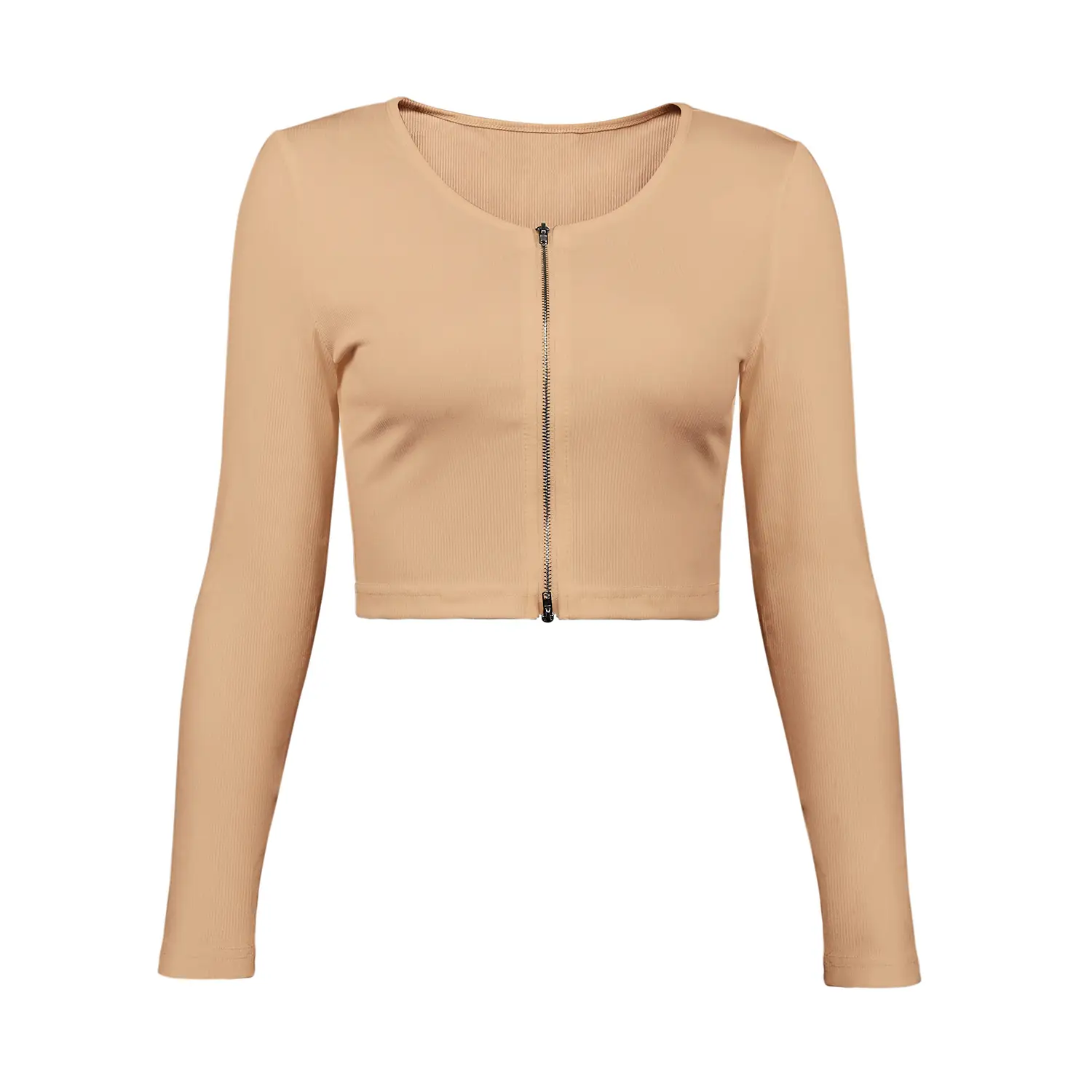 Black Zipper Crop Top for Women Long Sleeve Summer Wear - Image 4