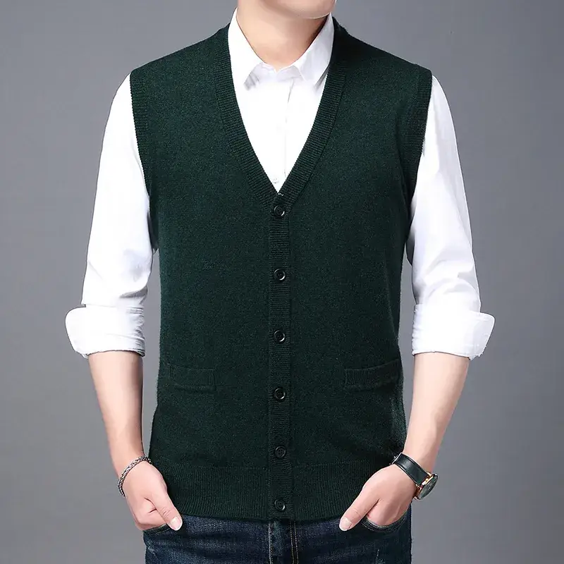Men Knitted Sleeveless Vest Grey Winter Dad Wear - Image 3