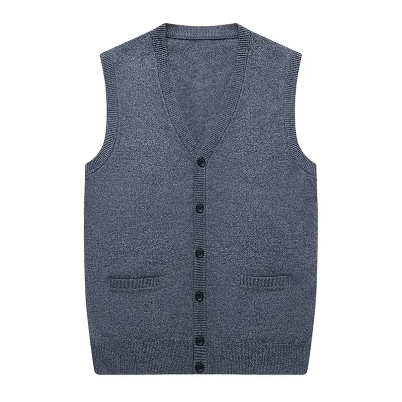 Men Knitted Sleeveless Vest Grey Winter Dad Wear - Image 9