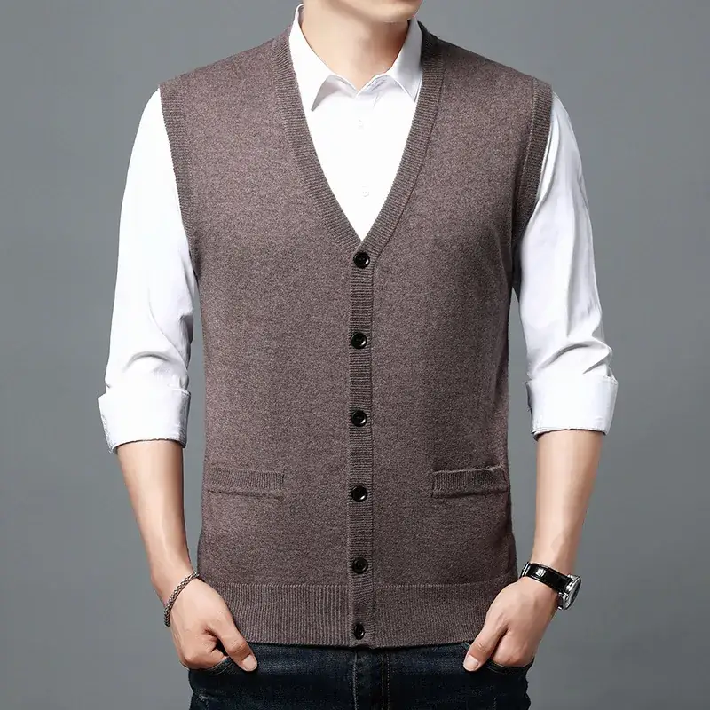 Men Knitted Sleeveless Vest Grey Winter Dad Wear - Image 8
