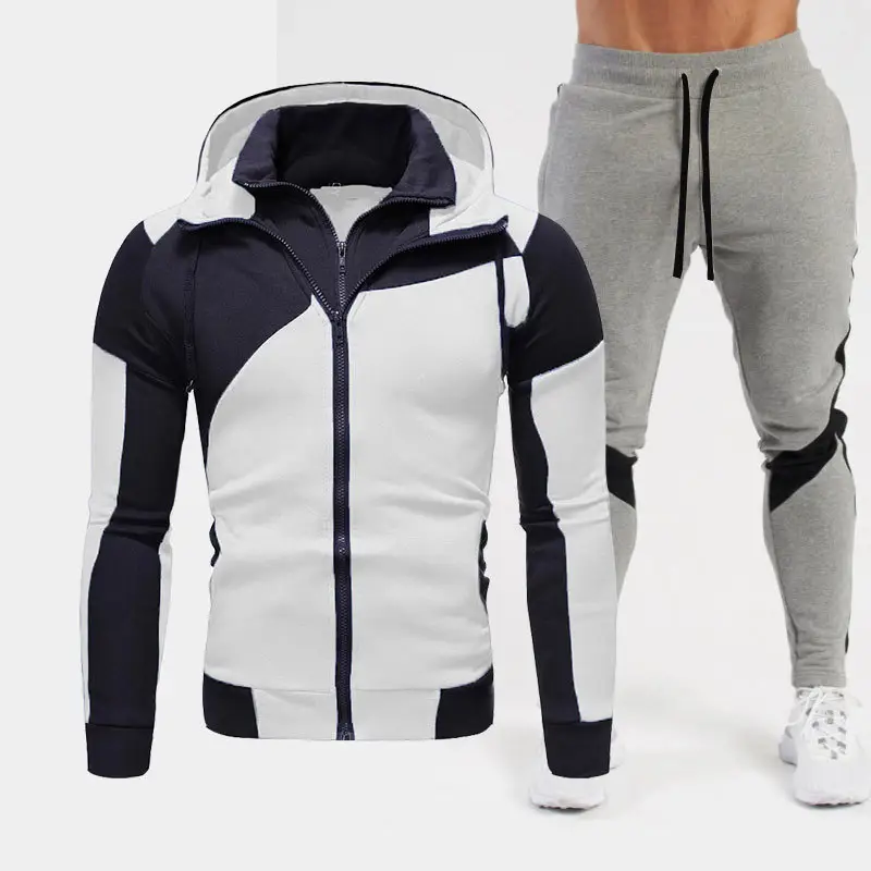 Men White Black Slim Fit Sweatpants Set