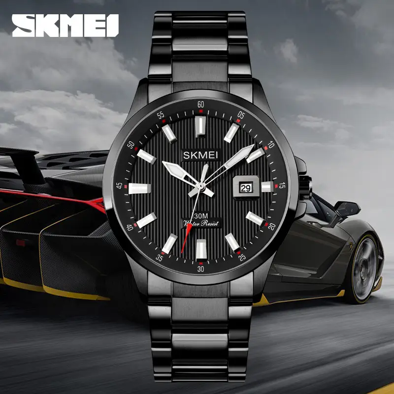Men's Black Quartz Calendar Watch with Date Display