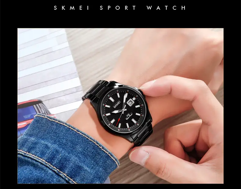 Men's Black Quartz Calendar Watch with Date Display — feature 23