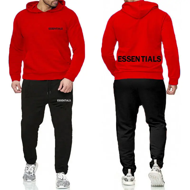 Essentials Orange Hooded Sweatpants Set for Men