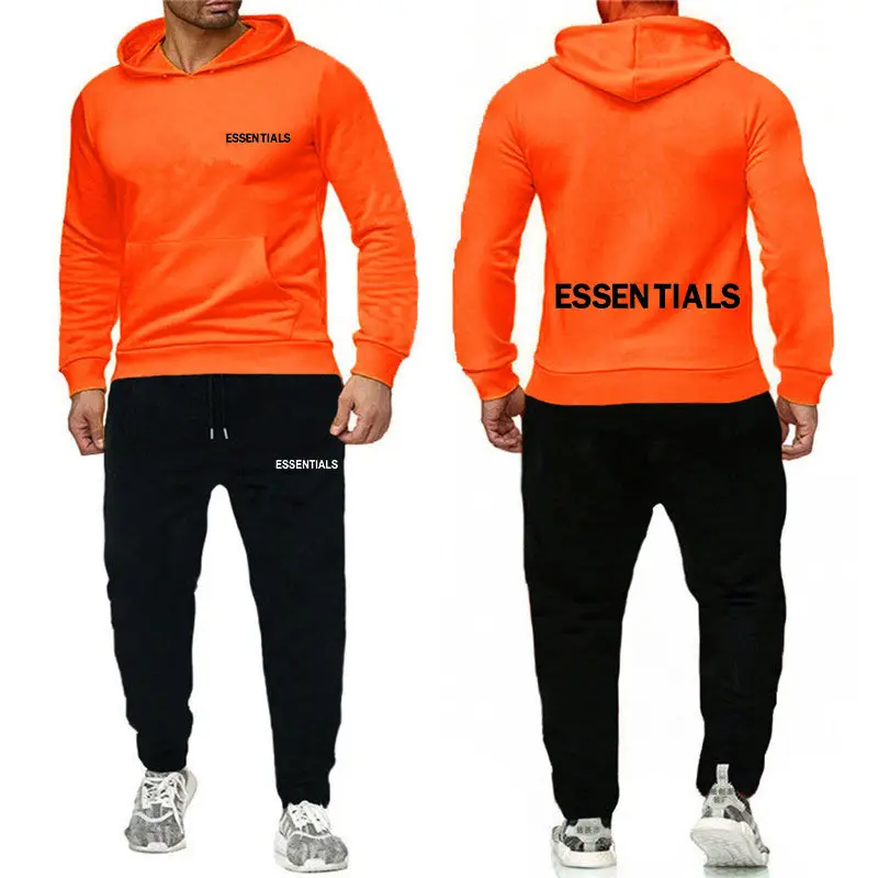 Essentials Orange Hooded Sweatpants Set for Men
