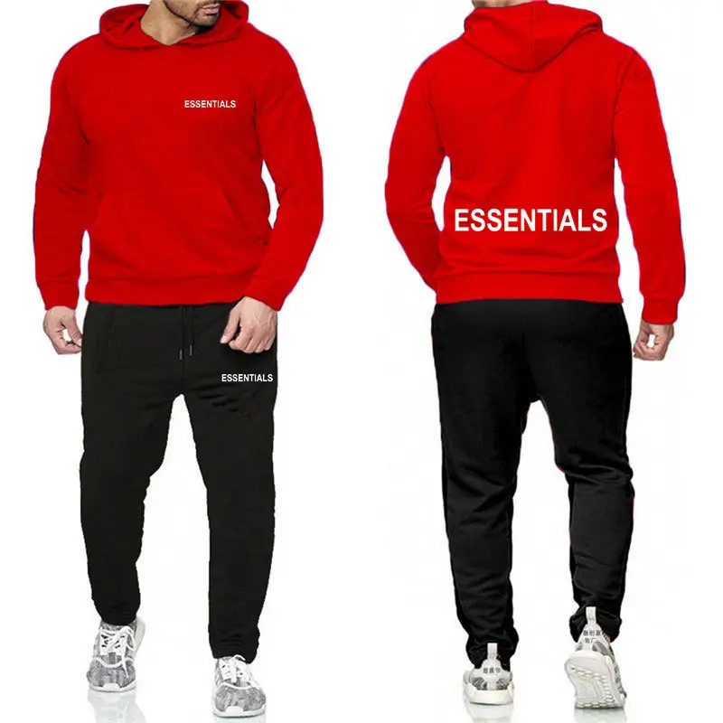 Essentials Orange Hooded Sweatpants Set for Men