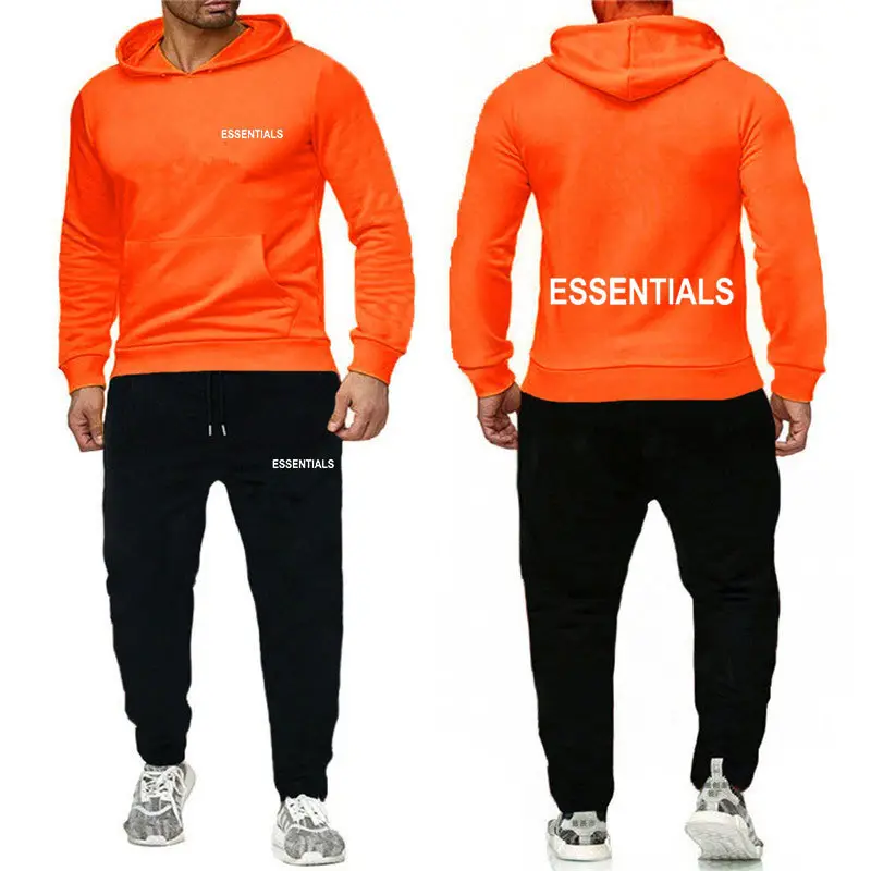 Essentials Orange Hooded Sweatpants Set for Men