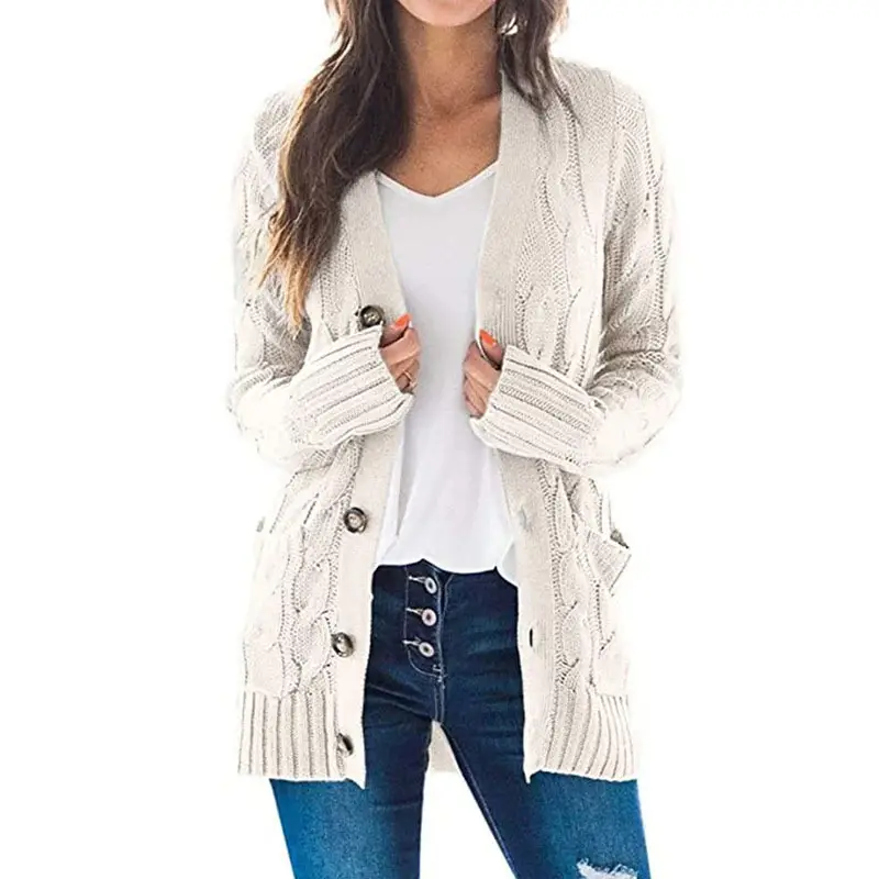 Women's Cream Knitted Cardigan Large Size M108 - Image 15