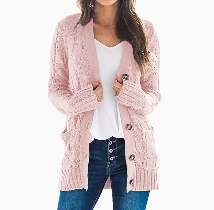Women's Cream Knitted Cardigan Large Size M108 - Image 2