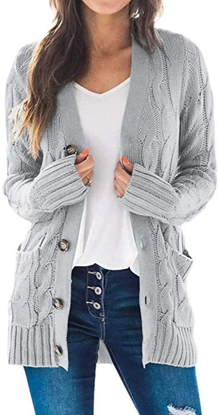 Women's Cream Knitted Cardigan Large Size M108 - Image 3