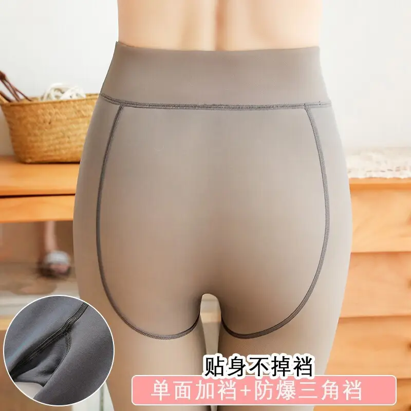Women Fleece Leggings Black Transparent Fitted Socks