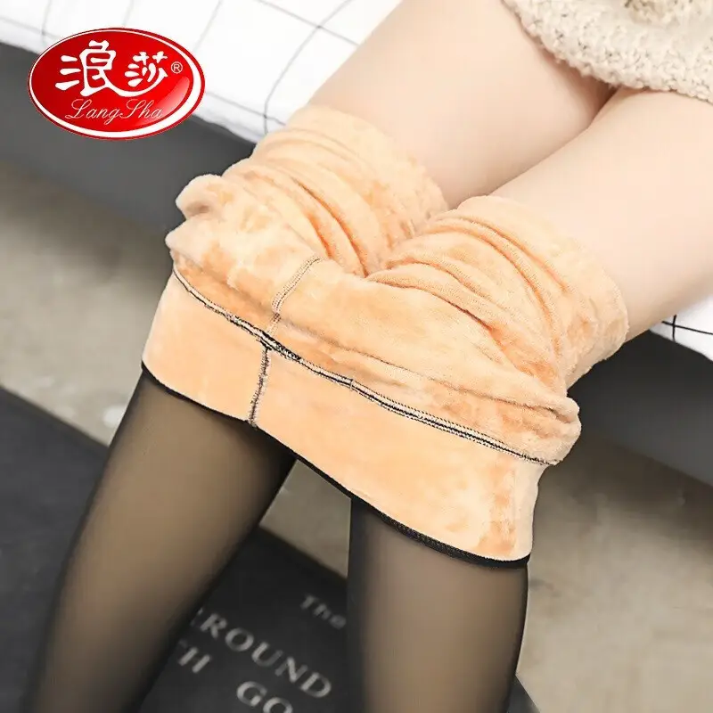 Women Fleece Leggings Black Transparent Fitted Socks