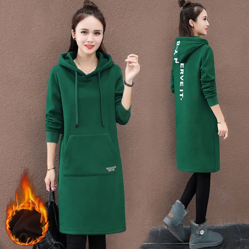 Winter Hooded Dress Women Black Loose Fit - Image 3