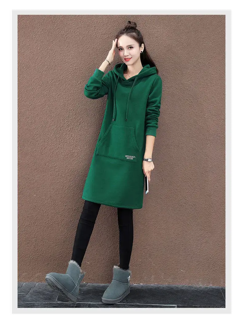 Winter Hooded Dress Women Black Loose Fit — feature 10