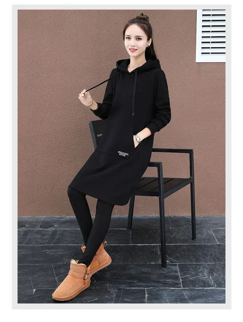 Winter Hooded Dress Women Black Loose Fit — feature 12