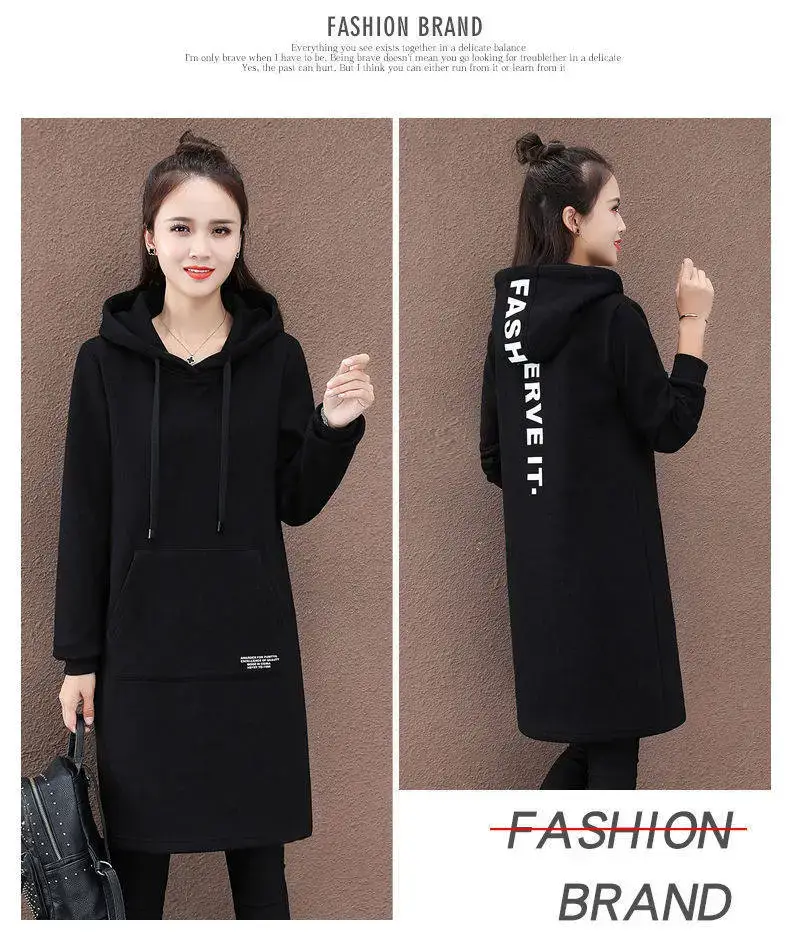 Winter Hooded Dress Women Black Loose Fit — feature 13