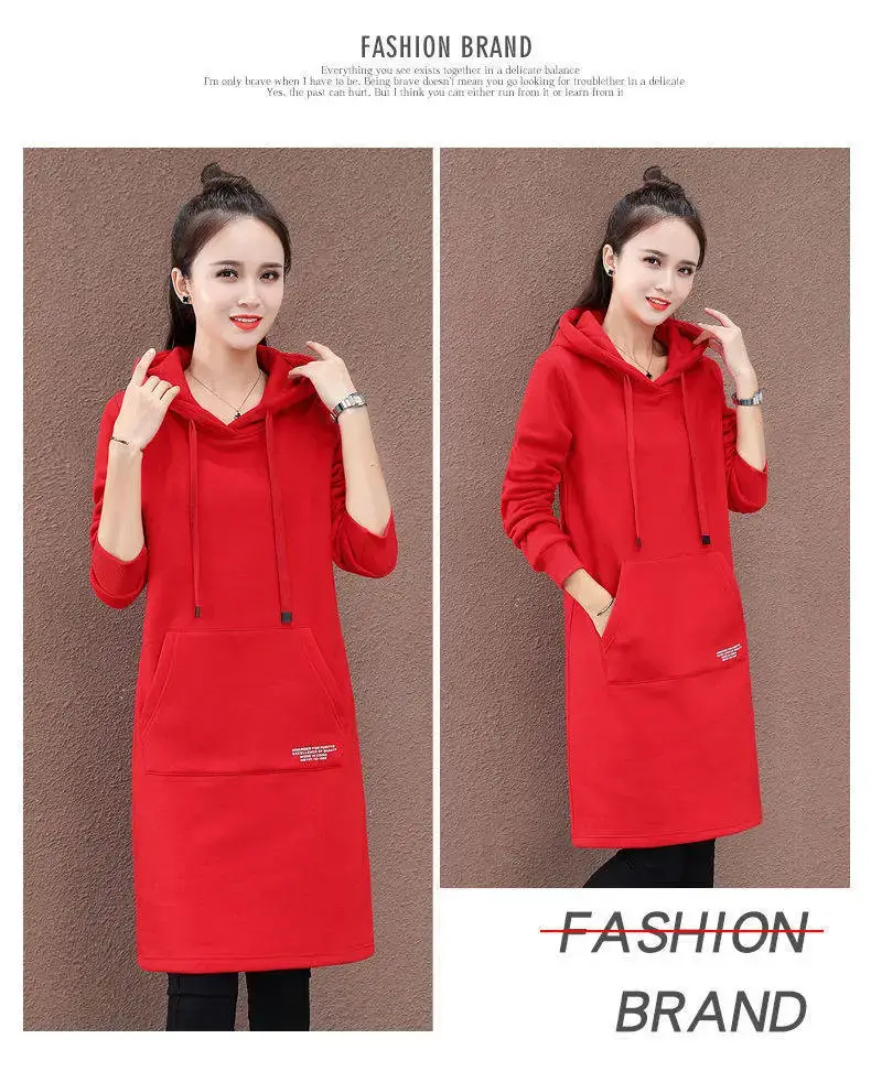 Winter Hooded Dress Women Black Loose Fit — feature 17