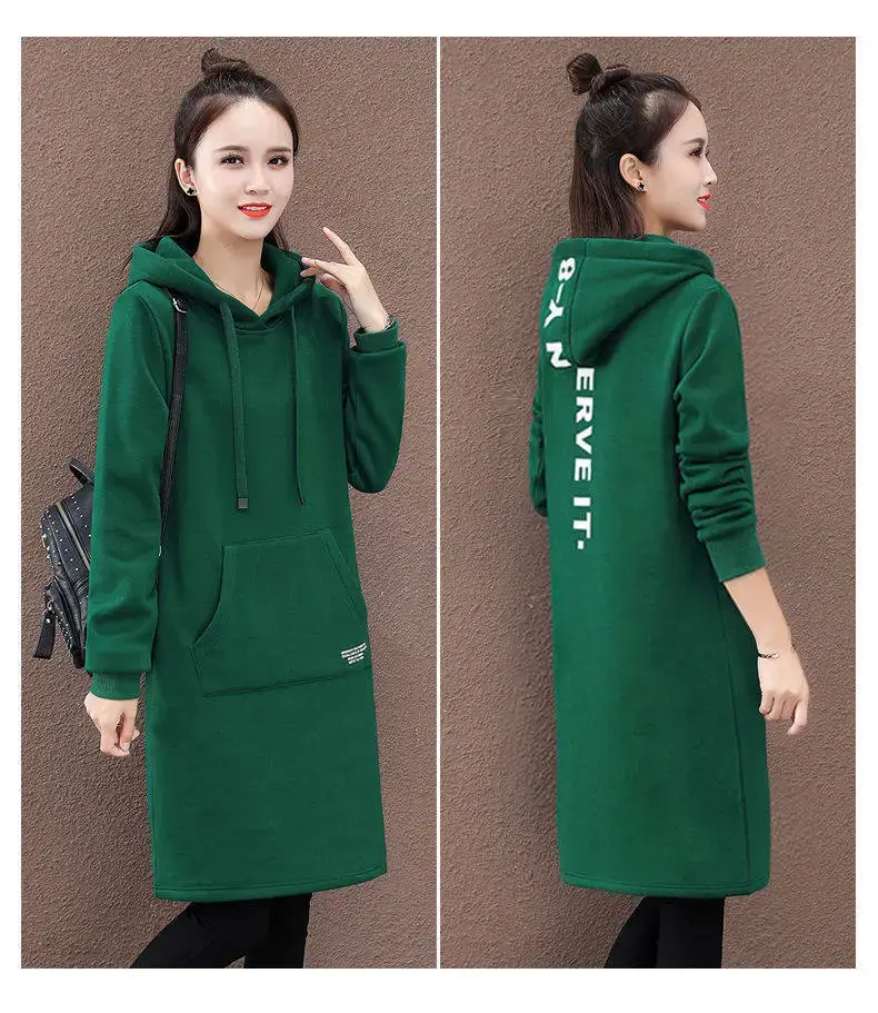 Winter Hooded Dress Women Black Loose Fit — feature 9