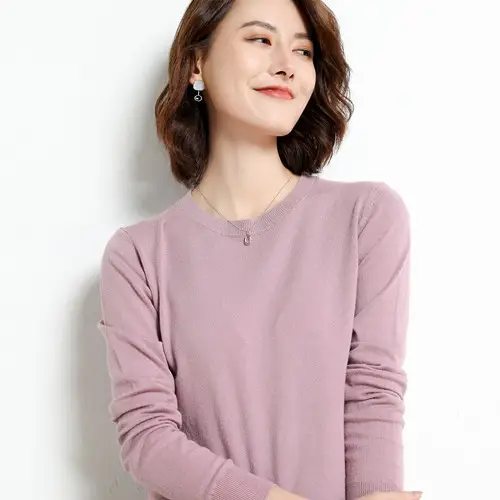 Women's White Round Neck Slim Sweater Large - Image 25