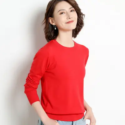 Women's White Round Neck Slim Sweater Large - Image 10
