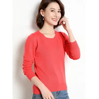 Women's White Round Neck Slim Sweater Large - Image 11