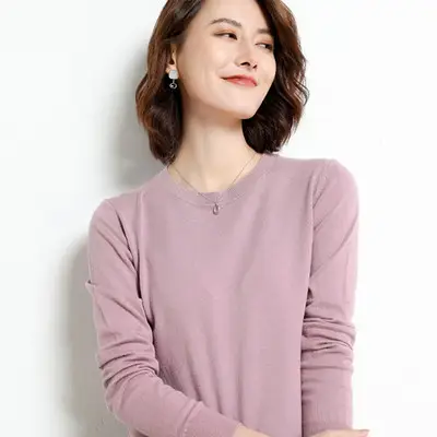 Women's White Round Neck Slim Sweater Large - Image 15