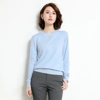 Women's White Round Neck Slim Sweater Large - Image 21