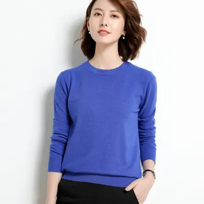 Women's White Round Neck Slim Sweater Large - Image 22