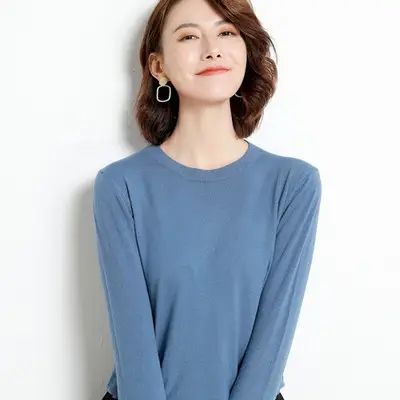 Women's White Round Neck Slim Sweater Large - Image 6