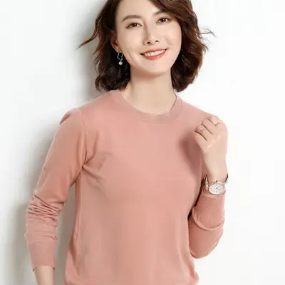 Women's White Round Neck Slim Sweater Large - Image 7