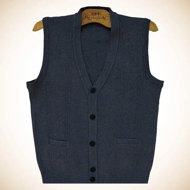 Grey V-Neck Knitted Vest for Men Spring Autumn - Image 4
