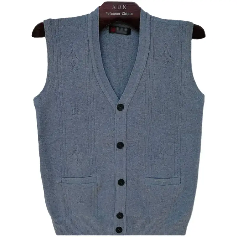 Grey V-Neck Knitted Vest for Men Spring Autumn - Image 7