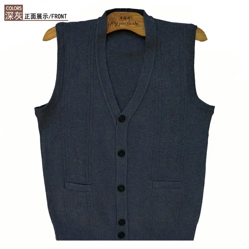 Grey V-Neck Knitted Vest for Men Spring Autumn - Image 2