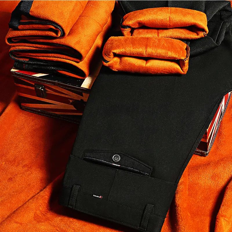 Men's Fleece Lined Thick Winter Pants Black High Waist - Image 6