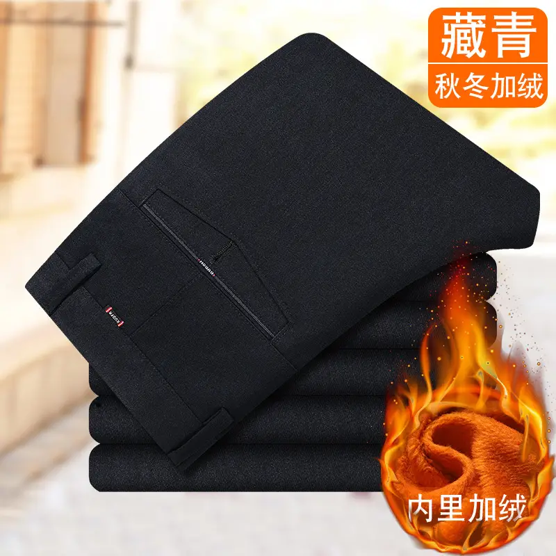 Men's Fleece Lined Thick Winter Pants Black High Waist - Image 5