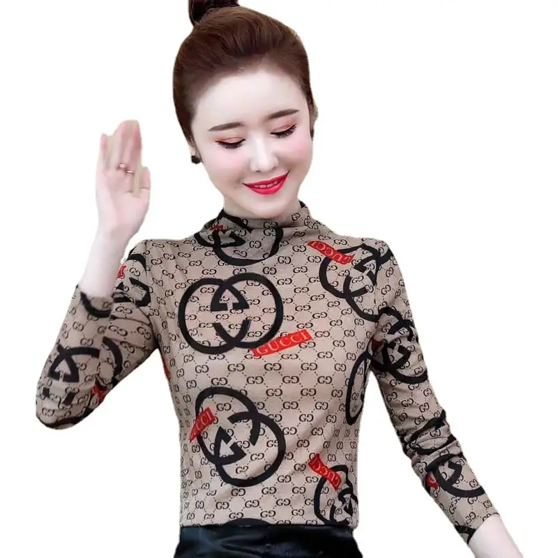 Women Fleece Printed Half-High Collar Top - Image 5
