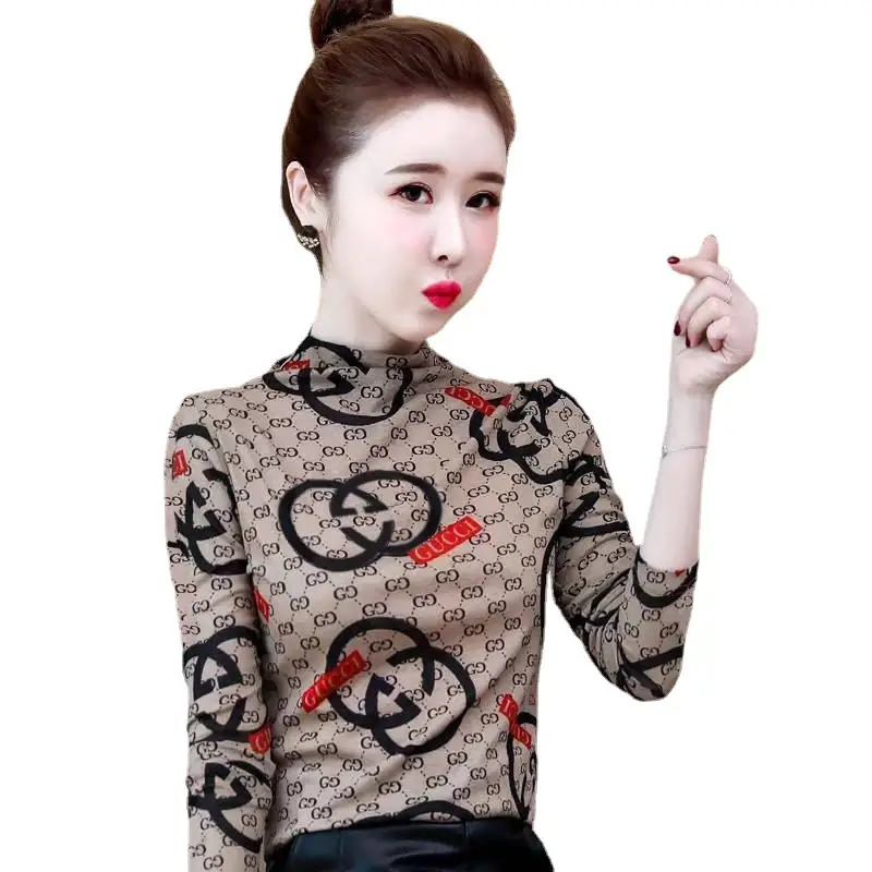 Women Fleece Printed Half-High Collar Top - Image 6