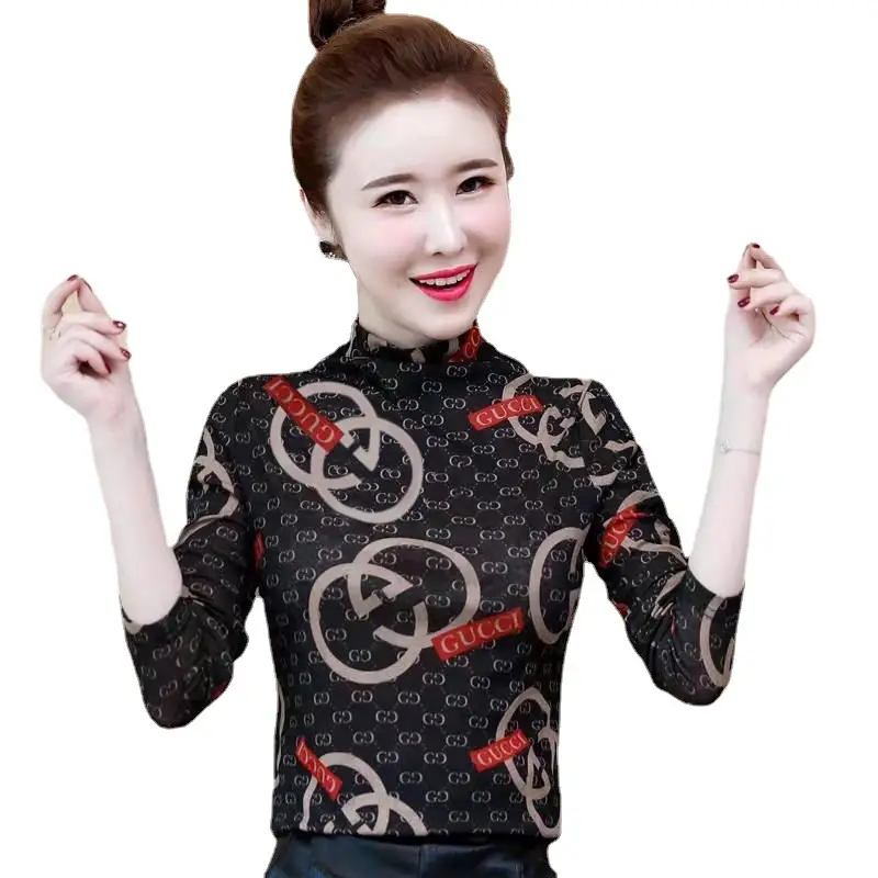 Women Fleece Printed Half-High Collar Top - Image 7