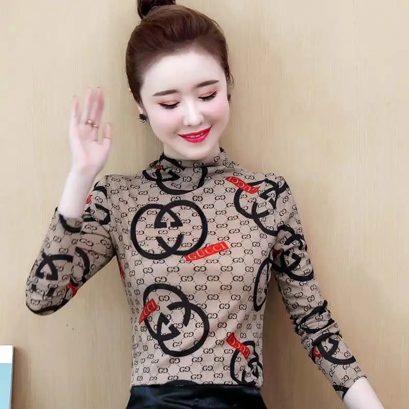 Women Fleece Printed Half-High Collar Top - Image 2