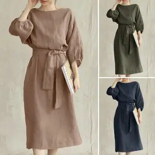 Women Vintage Dot Beach Dress Long Sleeve Collar — feature 10