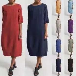 Women Vintage Dot Beach Dress Long Sleeve Collar — feature 14