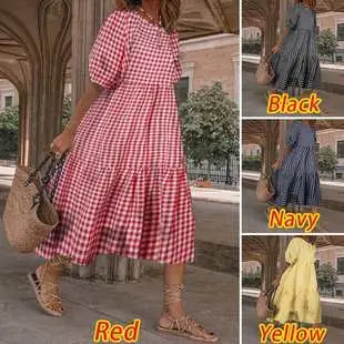 Women Vintage Dot Beach Dress Long Sleeve Collar — feature 7