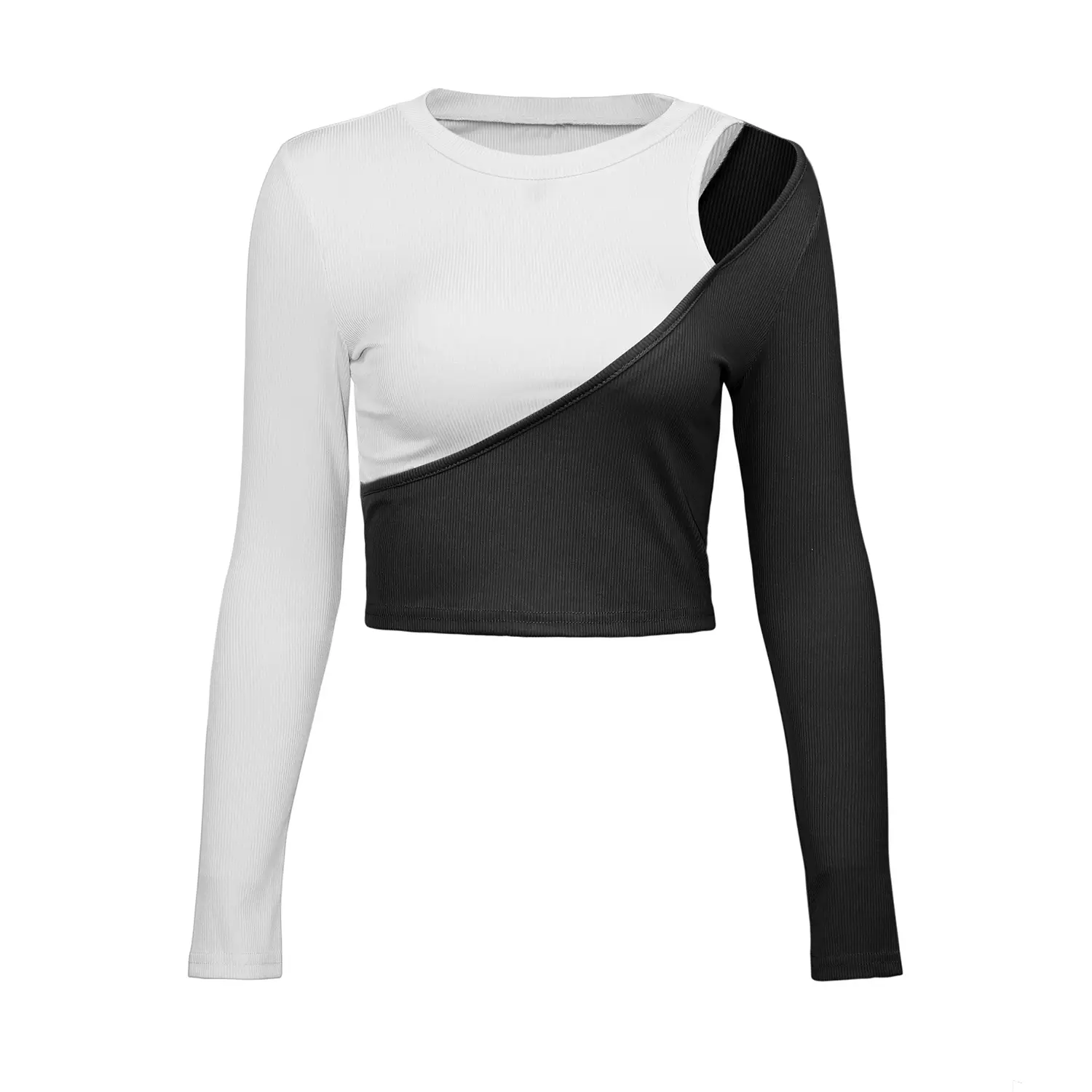 White Black Cross-Border Long Sleeve T-Shirt - Image 2