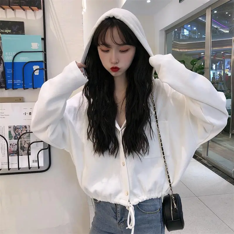 White Hooded Hoodie with Drawstring Waist & Cap — feature 2