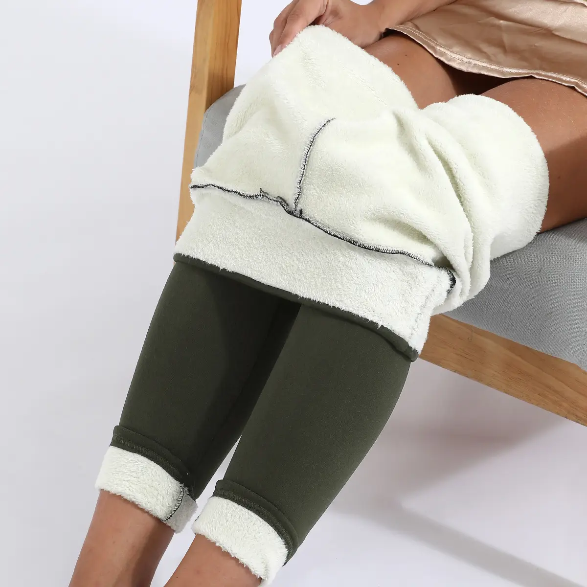 Women's Navy Blue Padded Winter Leggings with "Soft Clouds" Logo - Image 5